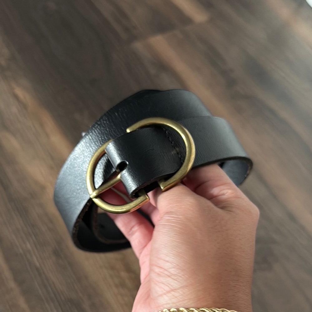 Black Leather Belt with Gold Buckle